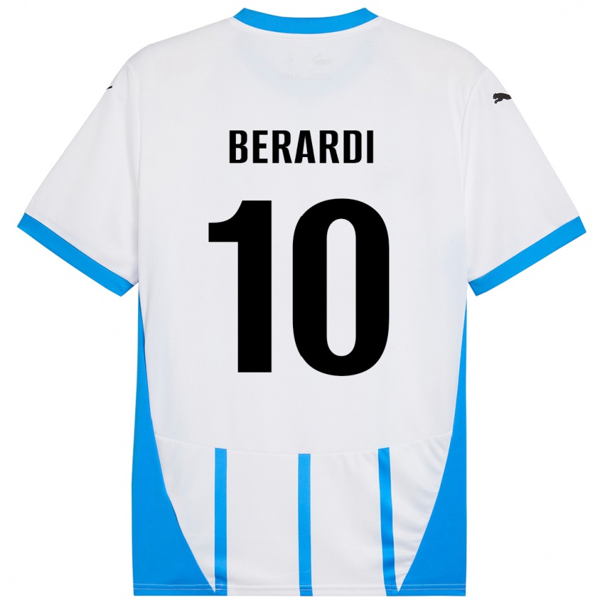 Kids Football Domenico Berardi #10 White Blue Away Jersey 2024/25 T-Shirt Uk