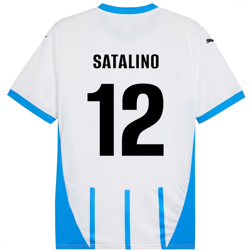 Kids Football Giacomo Satalino #12 White Blue Away Jersey 2024/25 T-Shirt Uk