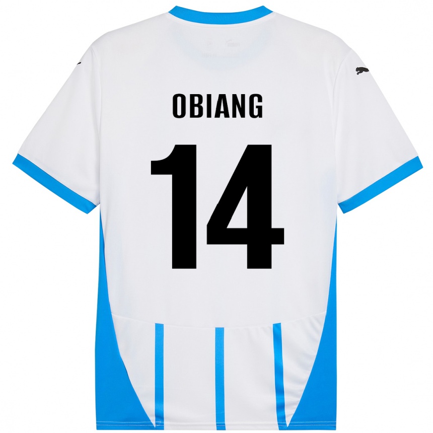 Kids Football Pedro Obiang #14 White Blue Away Jersey 2024/25 T-Shirt Uk