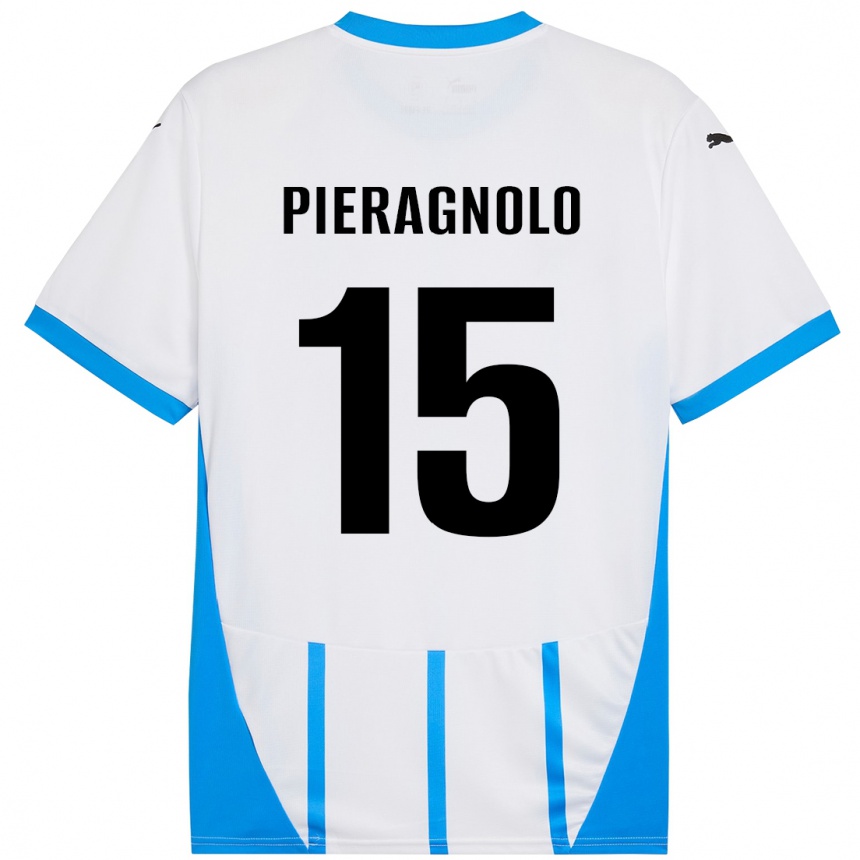 Kids Football Edoardo Pieragnolo #15 White Blue Away Jersey 2024/25 T-Shirt Uk