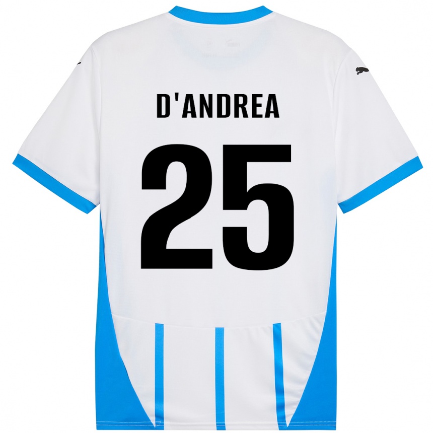 Kids Football Luca D'andrea #25 White Blue Away Jersey 2024/25 T-Shirt Uk