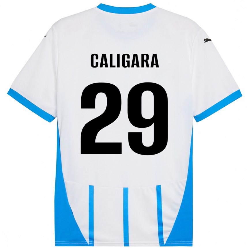 Kids Football Fabrizio Caligara #29 White Blue Away Jersey 2024/25 T-Shirt Uk