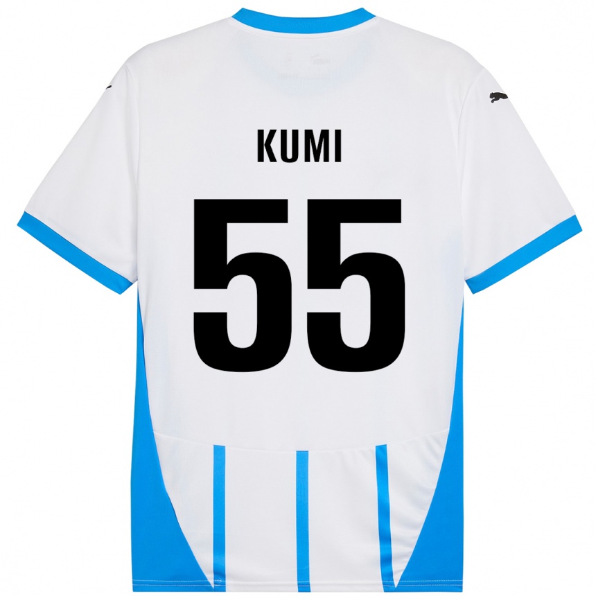 Kids Football Justin Kumi #55 White Blue Away Jersey 2024/25 T-Shirt Uk