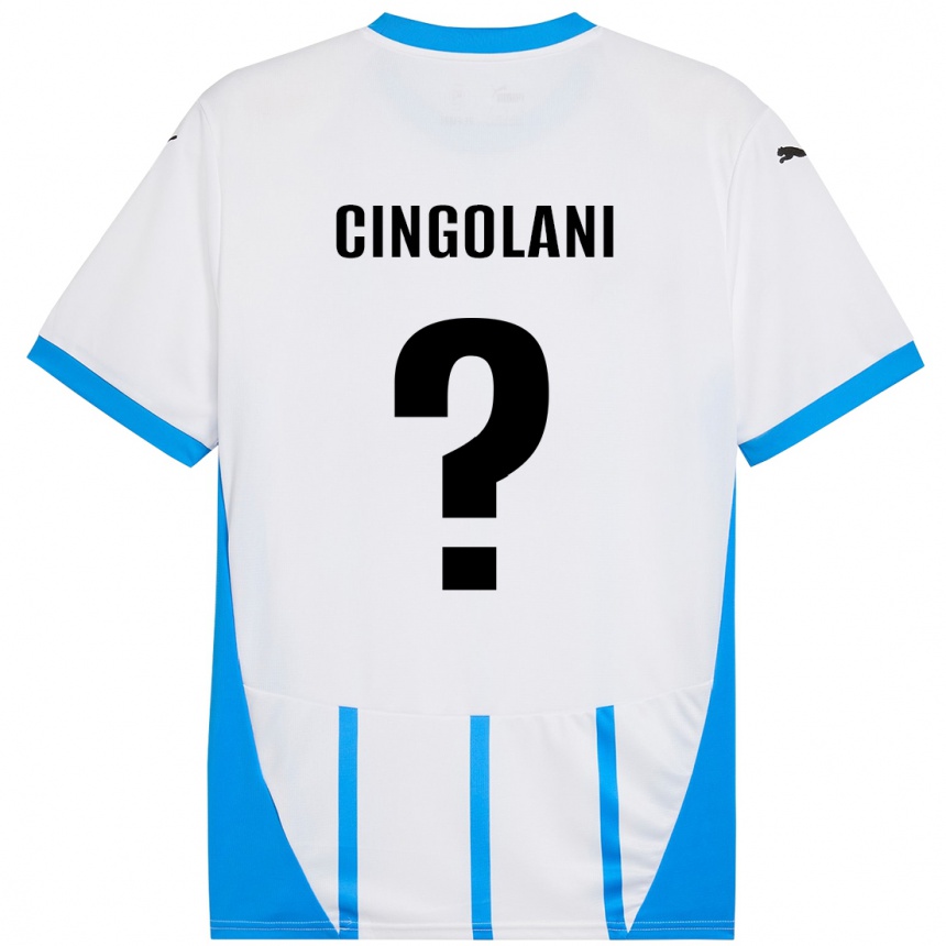 Kids Football Matteo Cingolani #0 White Blue Away Jersey 2024/25 T-Shirt Uk