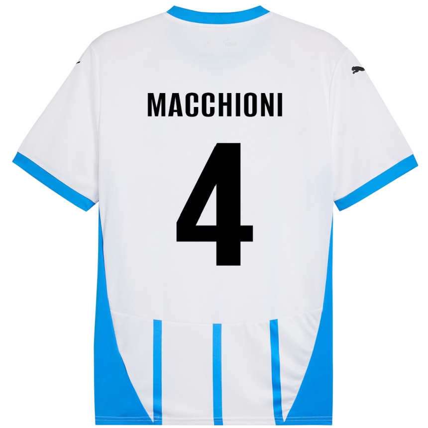 Kids Football Tommaso Macchioni #4 White Blue Away Jersey 2024/25 T-Shirt Uk