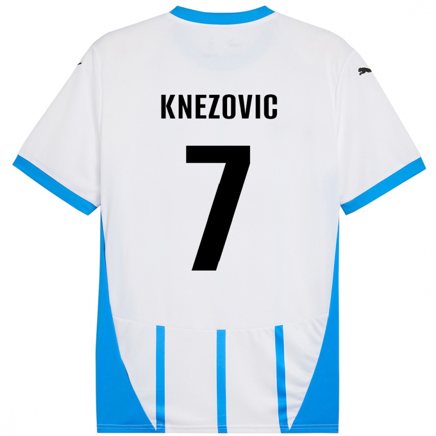 Kids Football Borna Knezovic #7 White Blue Away Jersey 2024/25 T-Shirt Uk