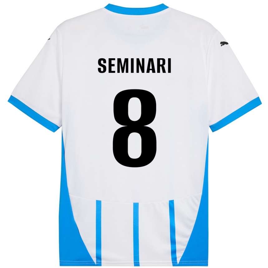 Kids Football Giacomo Seminari #8 White Blue Away Jersey 2024/25 T-Shirt Uk