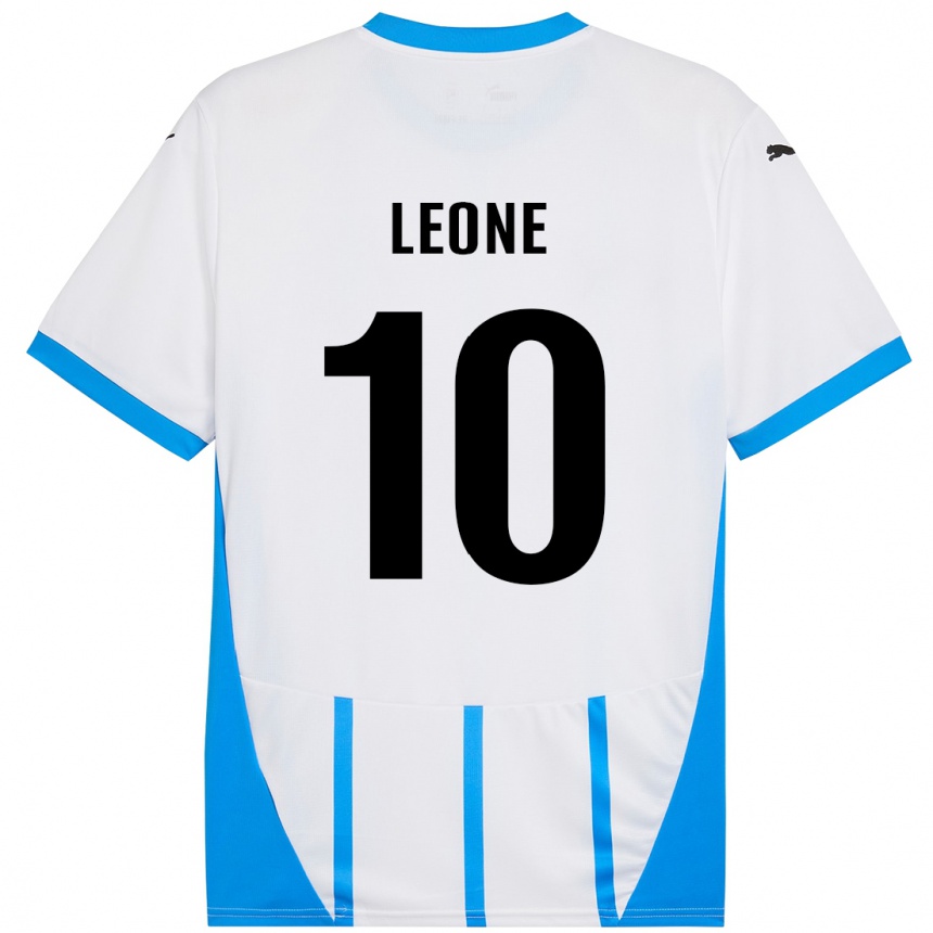 Kids Football Kevin Leone #10 White Blue Away Jersey 2024/25 T-Shirt Uk