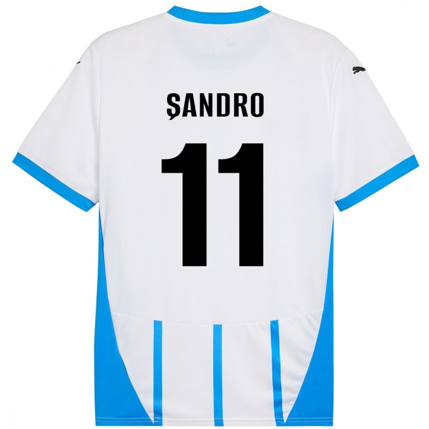 Kids Football Denis Șandro #11 White Blue Away Jersey 2024/25 T-Shirt Uk