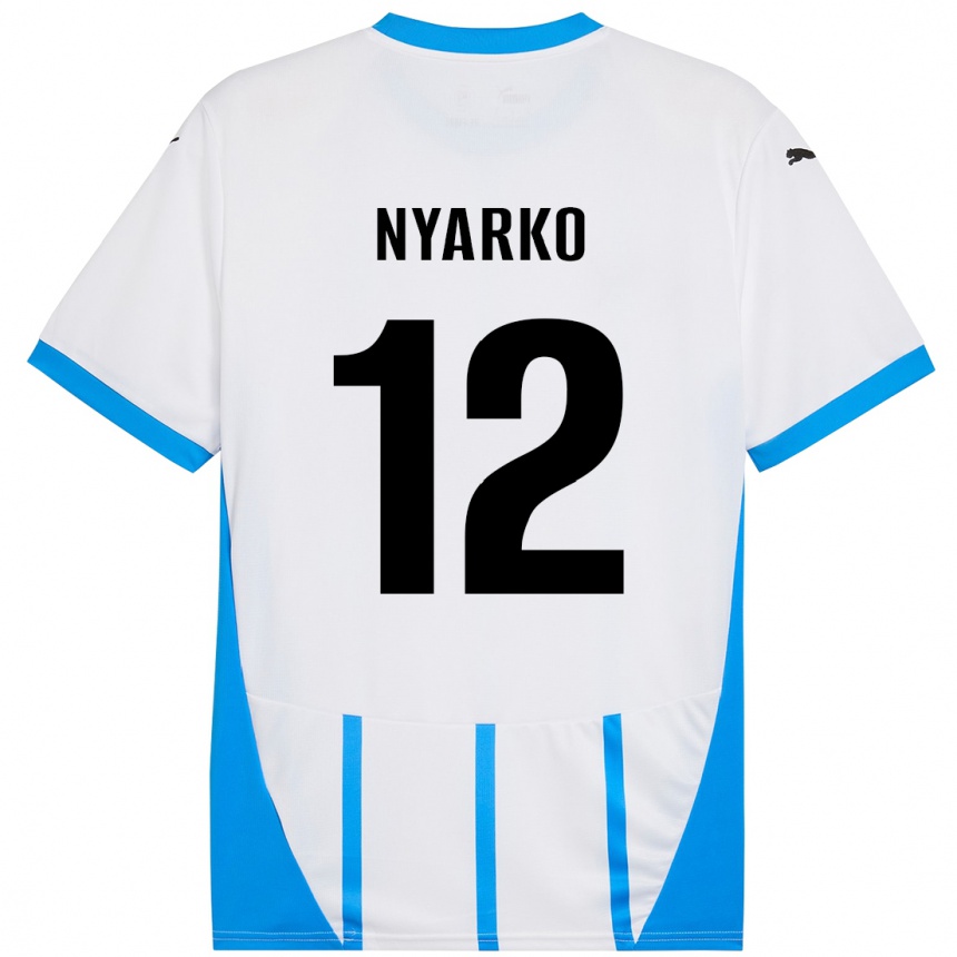 Kids Football Lorenzo Nyarko #12 White Blue Away Jersey 2024/25 T-Shirt Uk