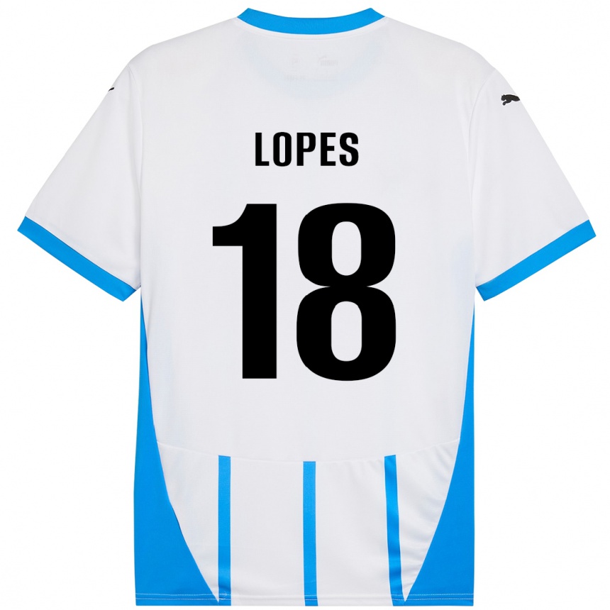 Kids Football Emerick Lopes #18 White Blue Away Jersey 2024/25 T-Shirt Uk