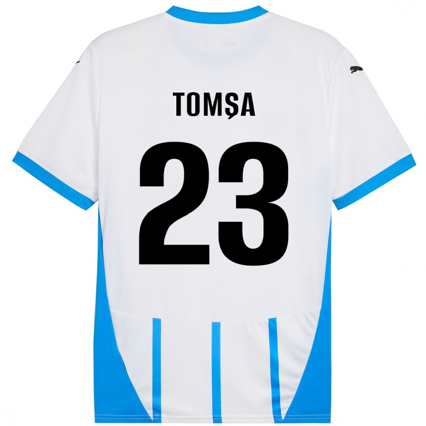 Kids Football Troy Tomșa #23 White Blue Away Jersey 2024/25 T-Shirt Uk