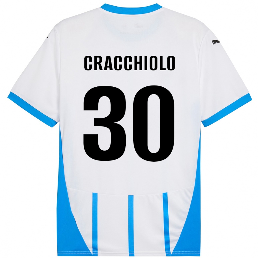 Kids Football Leonardo Cracchiolo #30 White Blue Away Jersey 2024/25 T-Shirt Uk