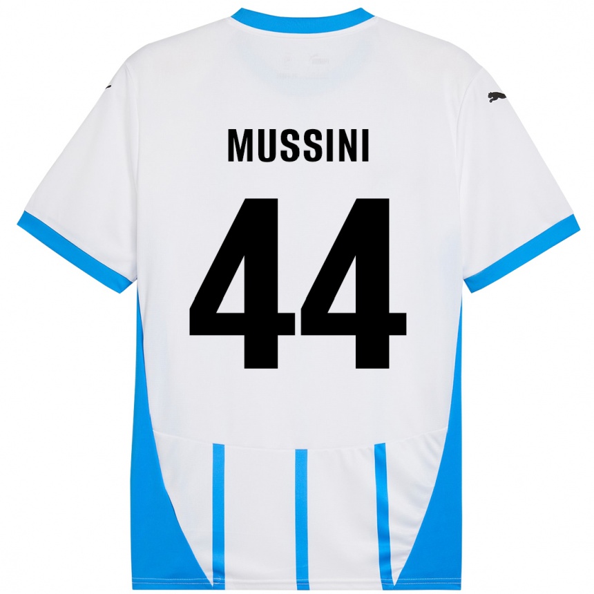 Kids Football Andrea Mussini #44 White Blue Away Jersey 2024/25 T-Shirt Uk