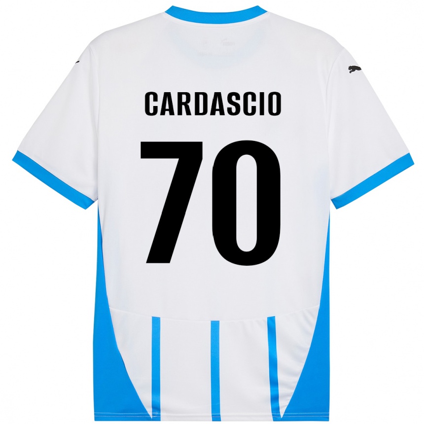 Kids Football Alessandro Cardascio #70 White Blue Away Jersey 2024/25 T-Shirt Uk