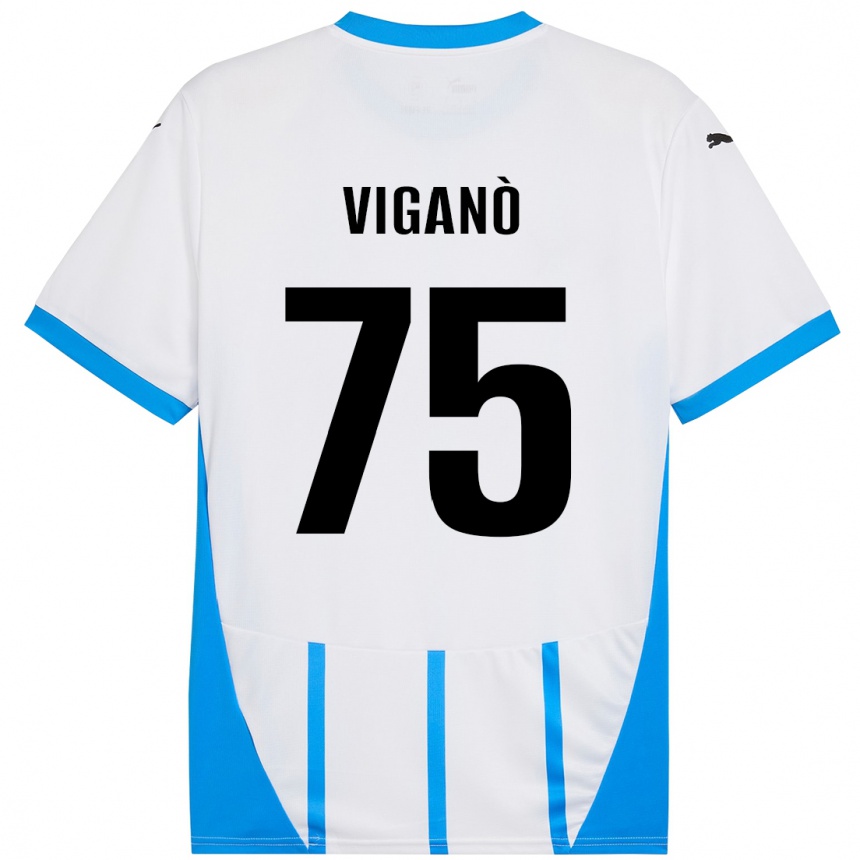 Kids Football Lorenzo Viganò #75 White Blue Away Jersey 2024/25 T-Shirt Uk