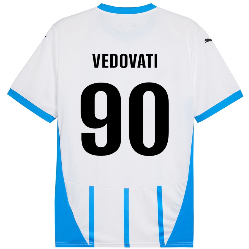 Kids Football Gabriele Vedovati #90 White Blue Away Jersey 2024/25 T-Shirt Uk