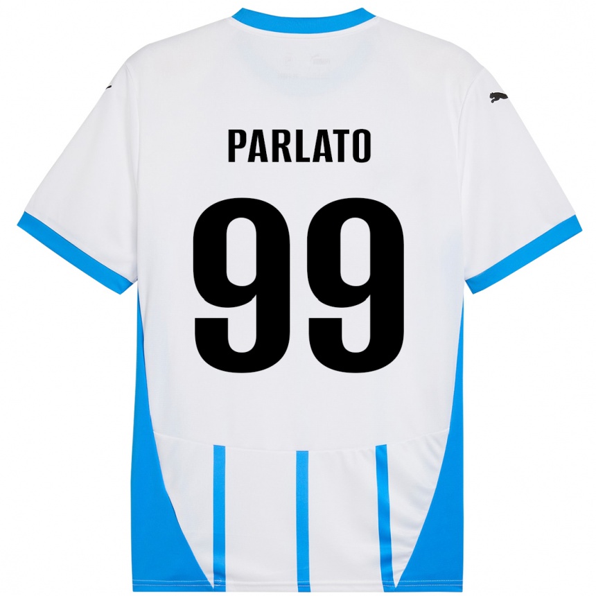 Kids Football Claudio Parlato #99 White Blue Away Jersey 2024/25 T-Shirt Uk