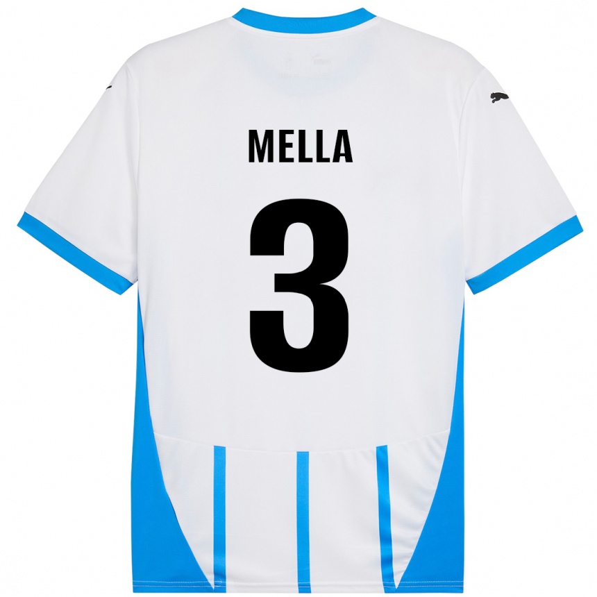 Kids Football Sara Mella #3 White Blue Away Jersey 2024/25 T-Shirt Uk