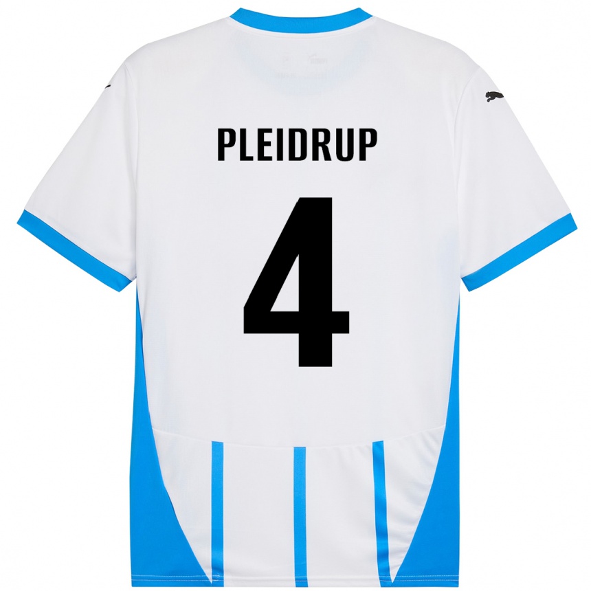 Kids Football Caroline Pleidrup #4 White Blue Away Jersey 2024/25 T-Shirt Uk