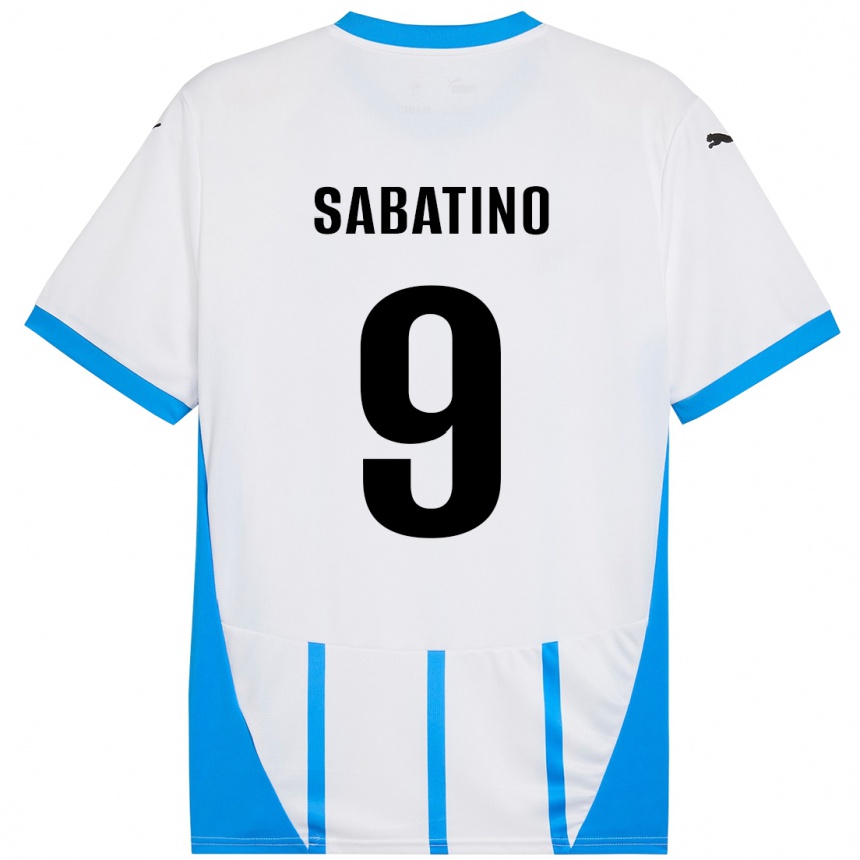 Kids Football Daniela Sabatino #9 White Blue Away Jersey 2024/25 T-Shirt Uk