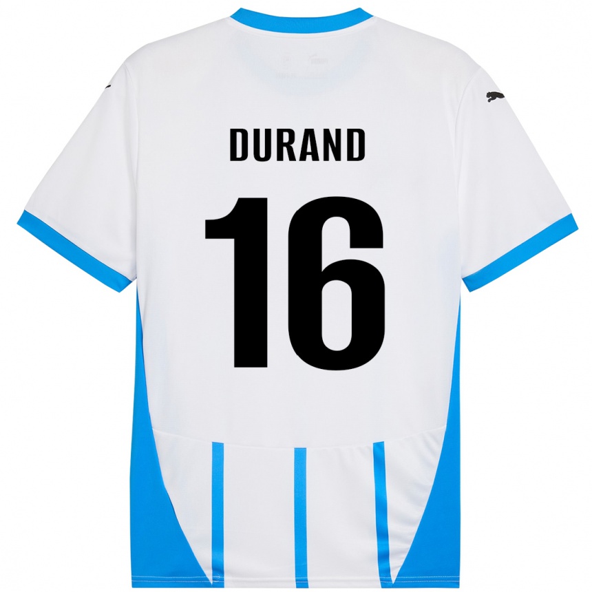 Kids Football Solène Durand #16 White Blue Away Jersey 2024/25 T-Shirt Uk