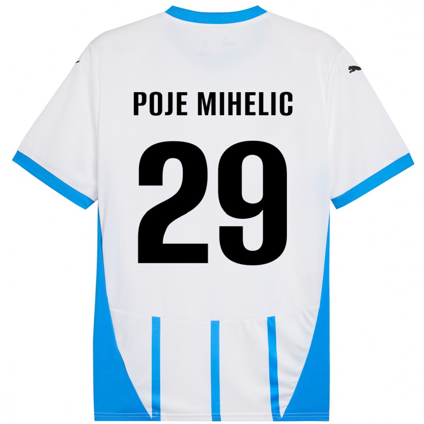 Kids Football Naja Poje Mihelič #29 White Blue Away Jersey 2024/25 T-Shirt Uk