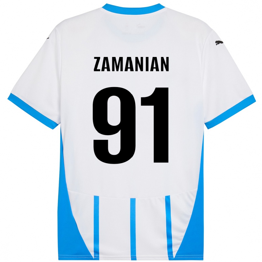 Kids Football Annahita Zamanian #91 White Blue Away Jersey 2024/25 T-Shirt Uk