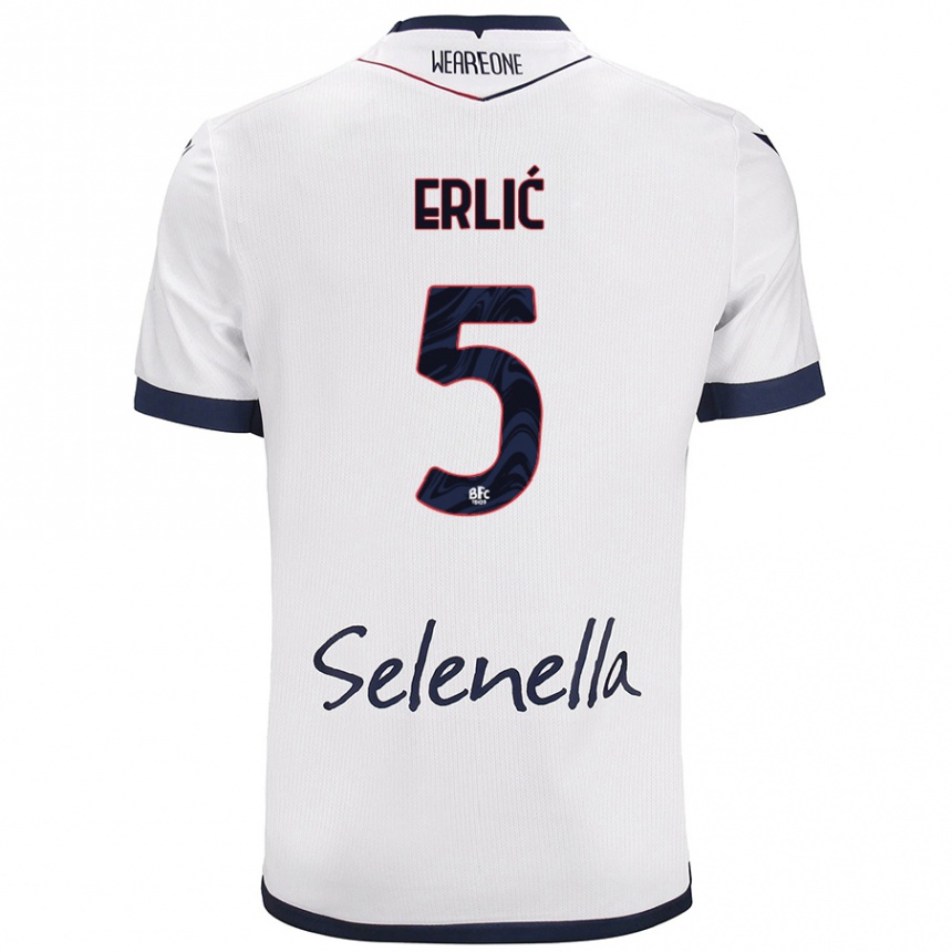 Kids Football Martin Erlić #5 White Royal Blue Away Jersey 2024/25 T-Shirt Uk