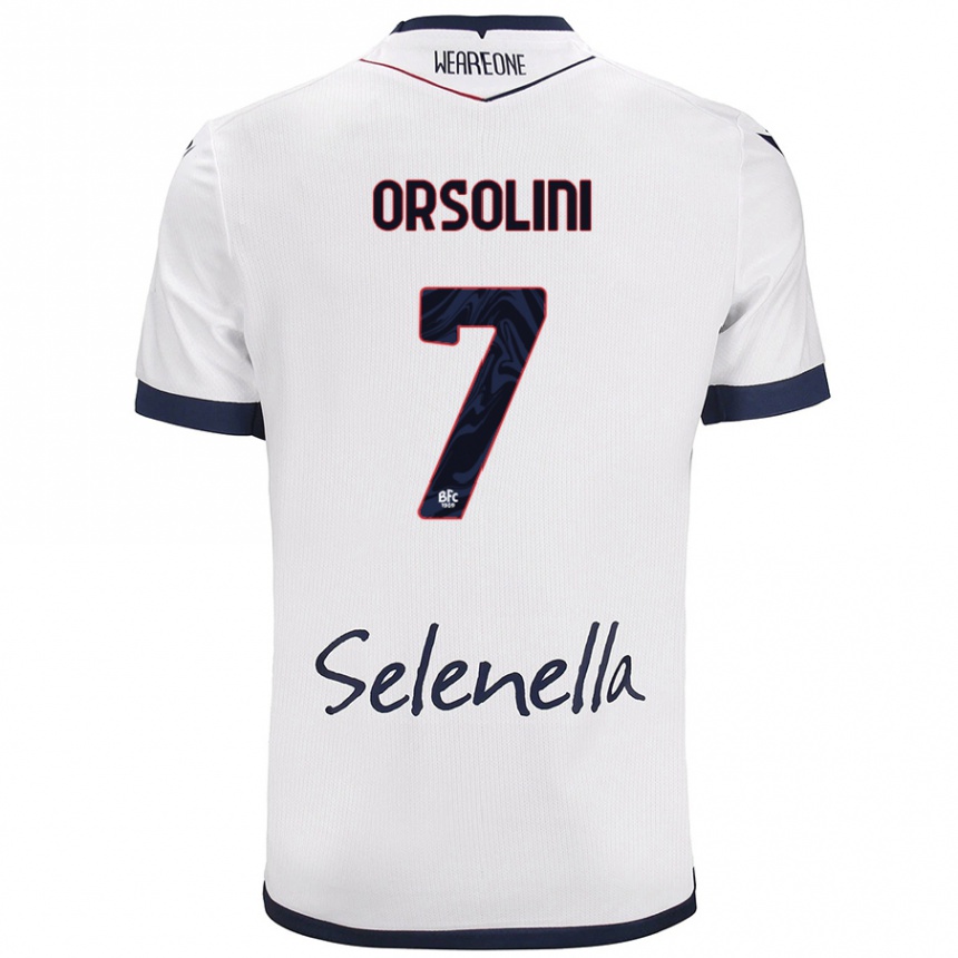 Kids Football Riccardo Orsolini #7 White Royal Blue Away Jersey 2024/25 T-Shirt Uk