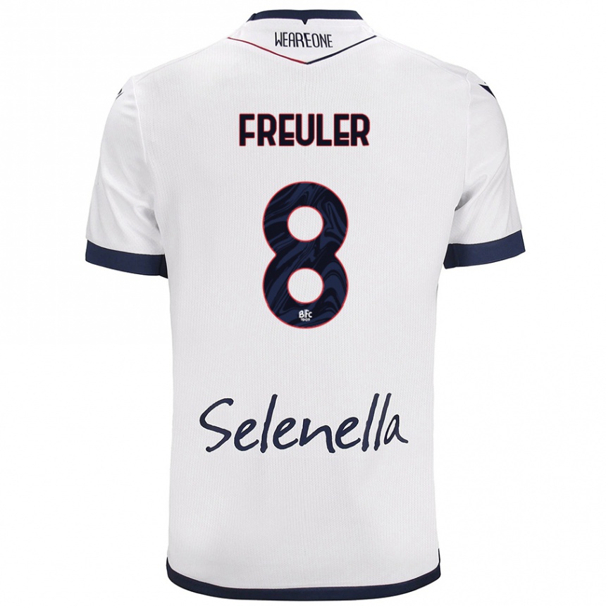 Kids Football Remo Freuler #8 White Royal Blue Away Jersey 2024/25 T-Shirt Uk