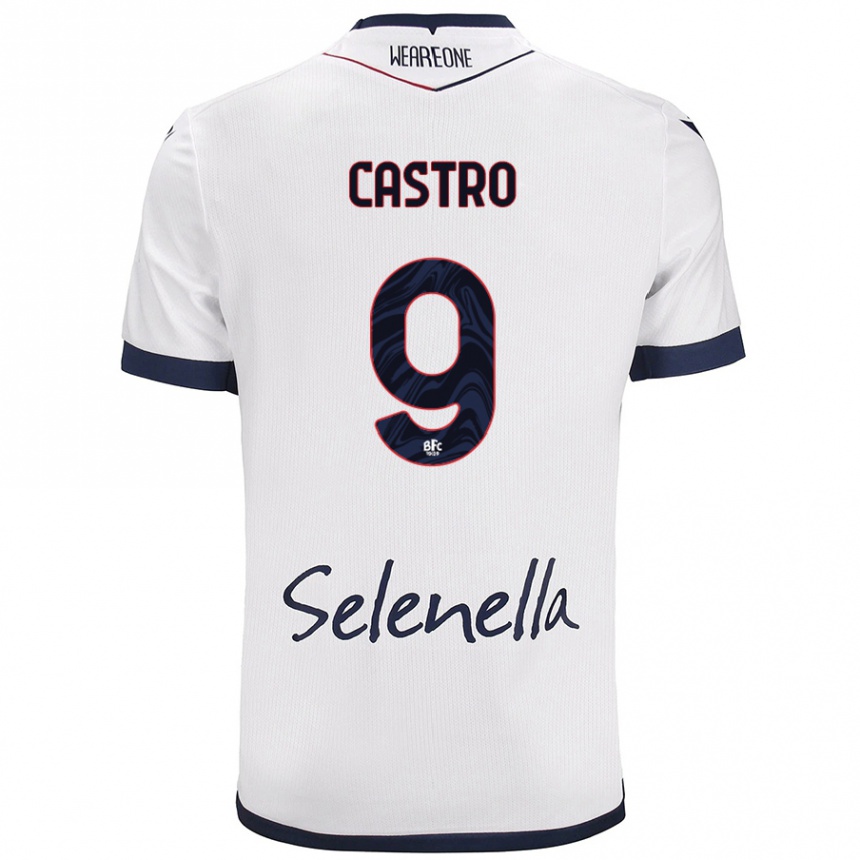 Kids Football Santiago Castro #9 White Royal Blue Away Jersey 2024/25 T-Shirt Uk