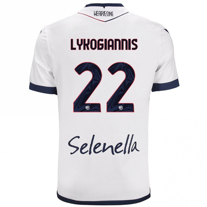 Kids Football Charalampos Lykogiannis #22 White Royal Blue Away Jersey 2024/25 T-Shirt Uk