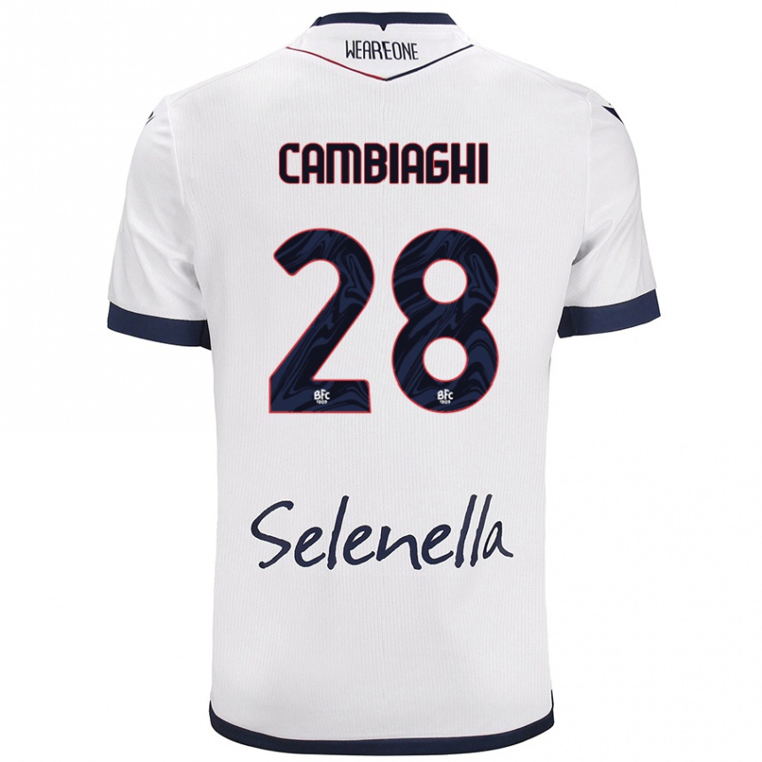 Kids Football Nicolò Cambiaghi #28 White Royal Blue Away Jersey 2024/25 T-Shirt Uk