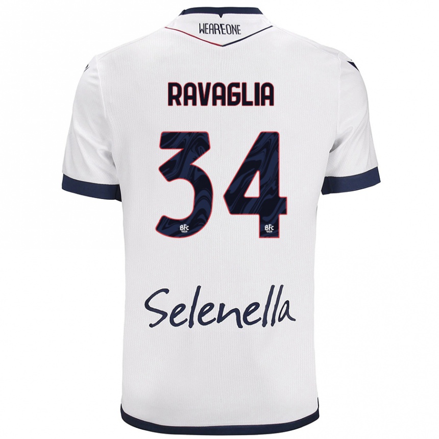 Kids Football Federico Ravaglia #34 White Royal Blue Away Jersey 2024/25 T-Shirt Uk