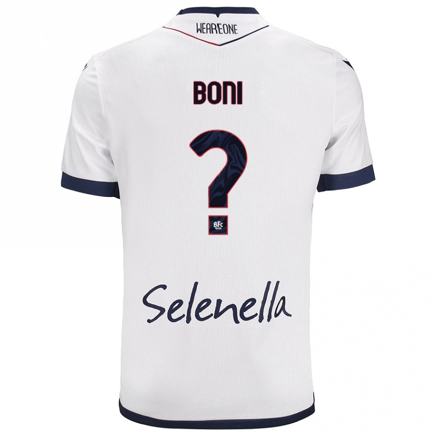 Kids Football Mattia Boni #0 White Royal Blue Away Jersey 2024/25 T-Shirt Uk