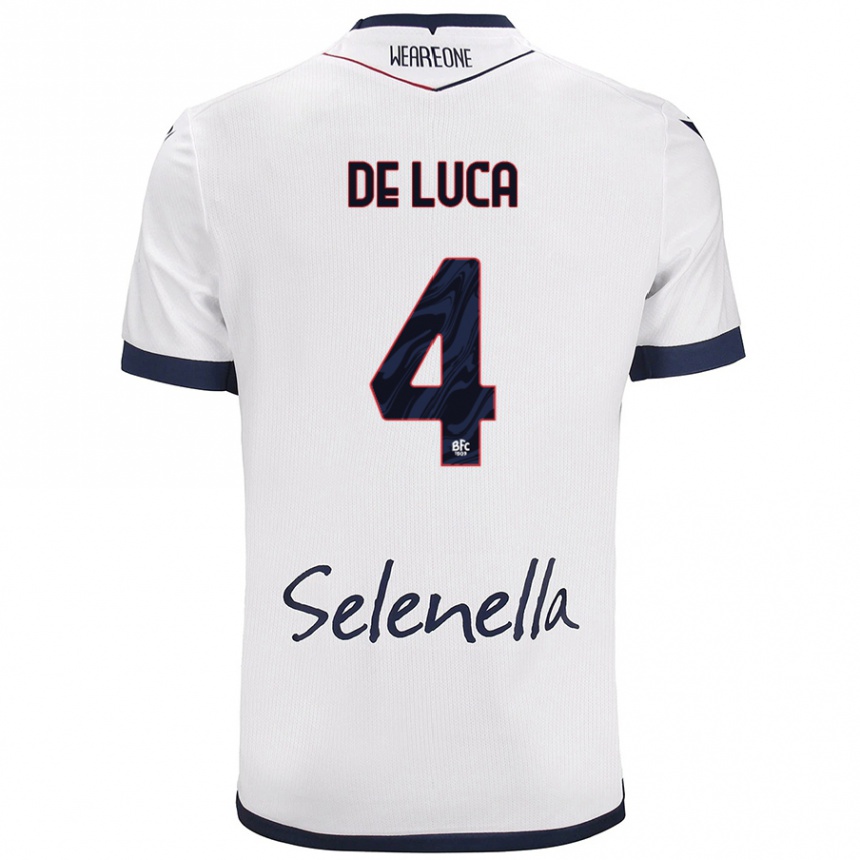 Kids Football Alessandro De Luca #4 White Royal Blue Away Jersey 2024/25 T-Shirt Uk