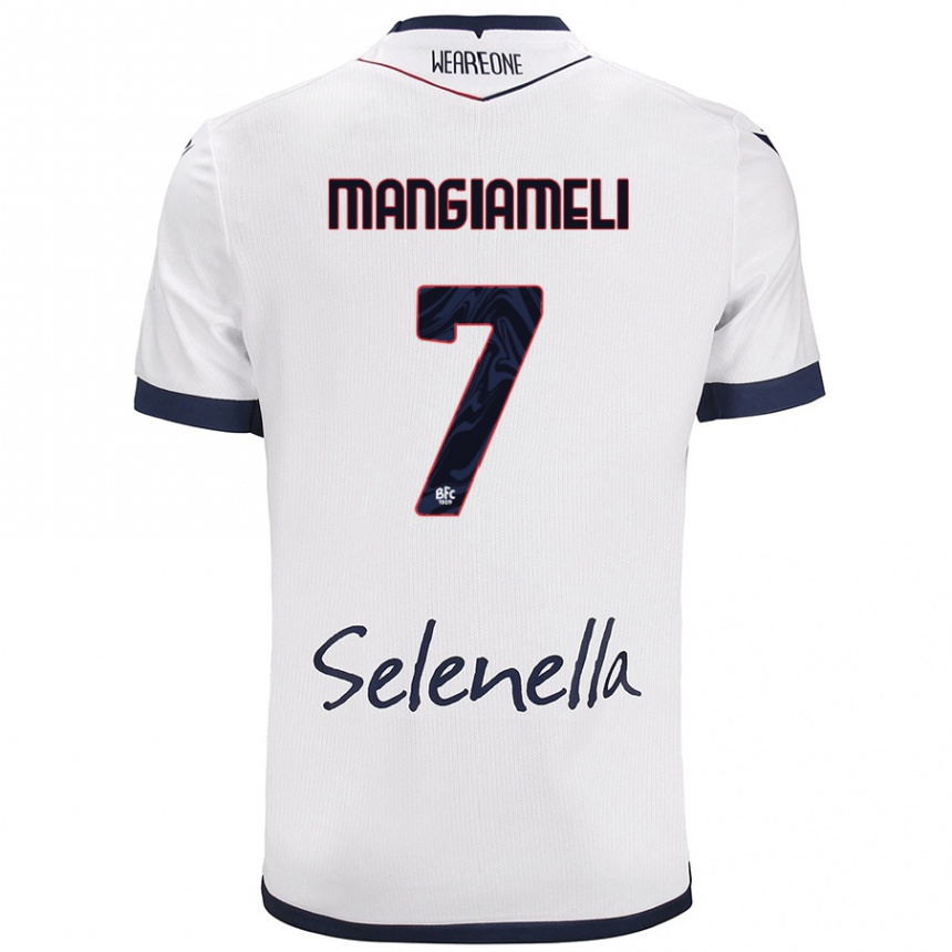 Kids Football Federico Mangiameli #7 White Royal Blue Away Jersey 2024/25 T-Shirt Uk