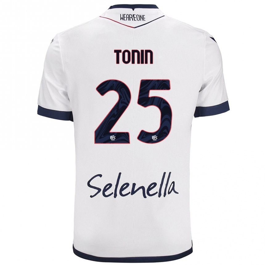 Kids Football Federico Tonin #25 White Royal Blue Away Jersey 2024/25 T-Shirt Uk