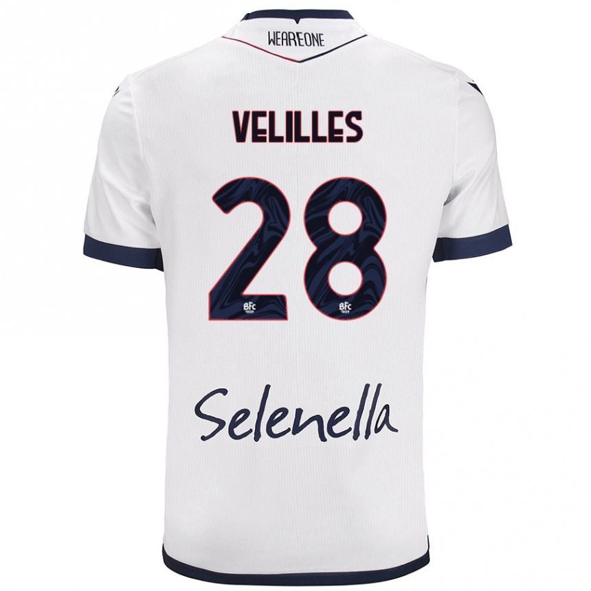 Kids Football Aarón Velilles #28 White Royal Blue Away Jersey 2024/25 T-Shirt Uk