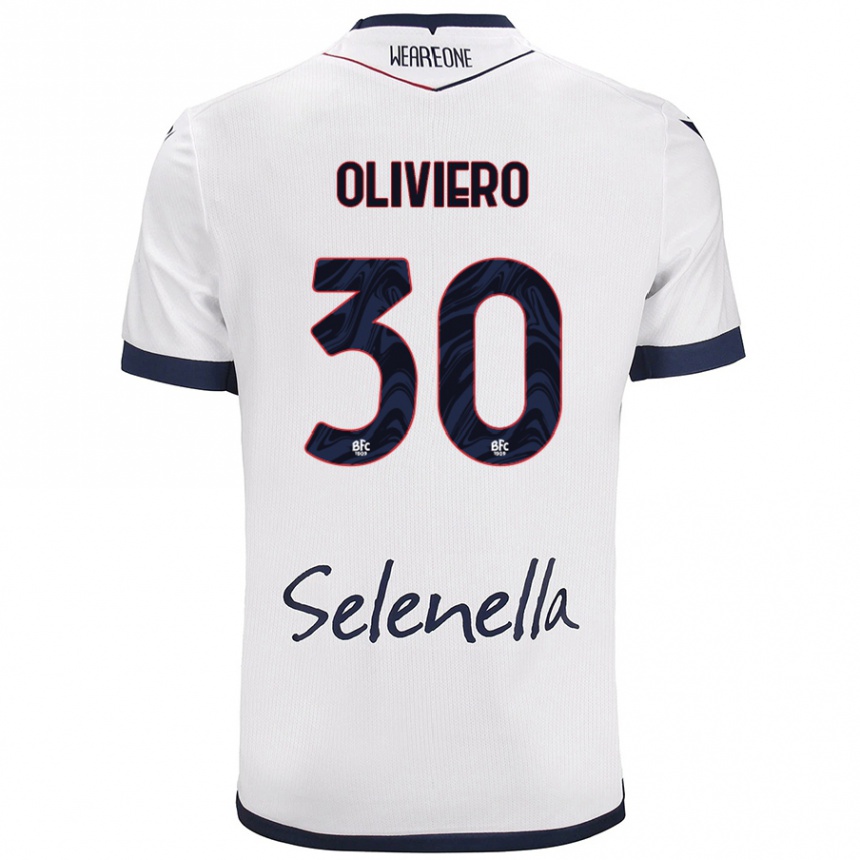 Kids Football Andrea Oliviero #30 White Royal Blue Away Jersey 2024/25 T-Shirt Uk