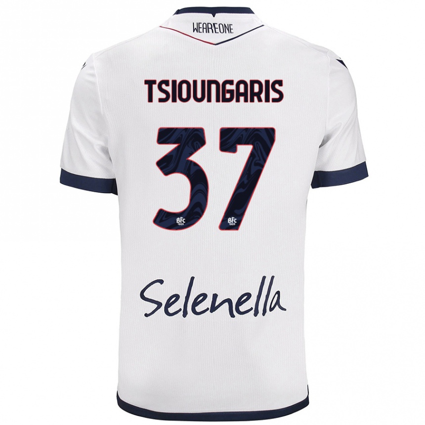 Kids Football Theodoros Tsioungaris #37 White Royal Blue Away Jersey 2024/25 T-Shirt Uk