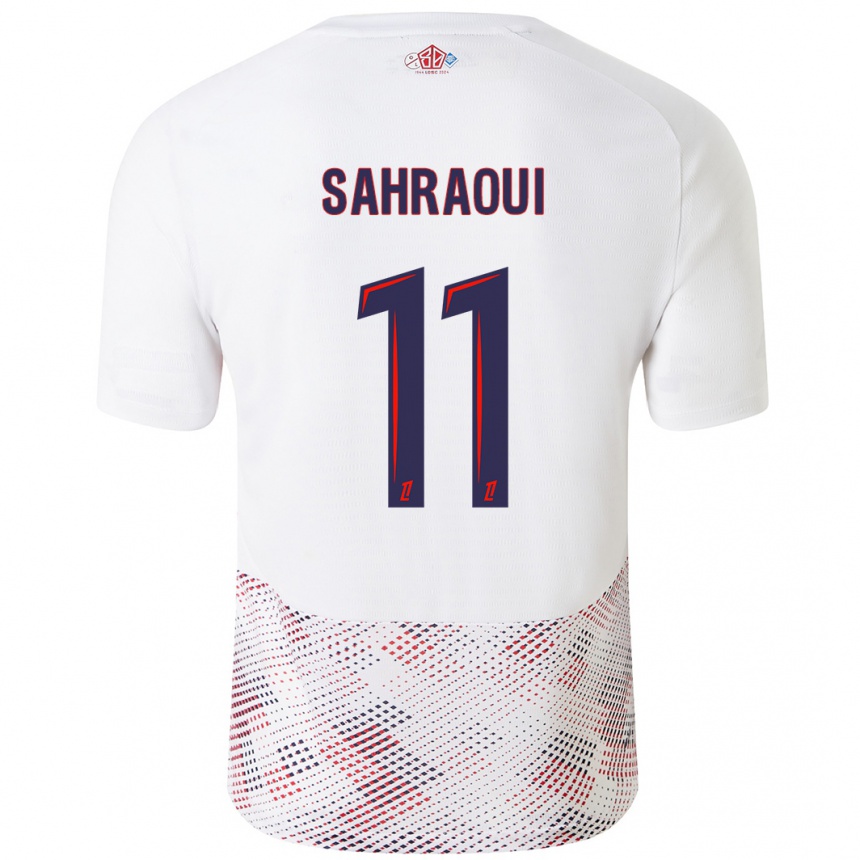 Kids Football Osame Sahraoui #11 White Royal Blue Away Jersey 2024/25 T-Shirt Uk