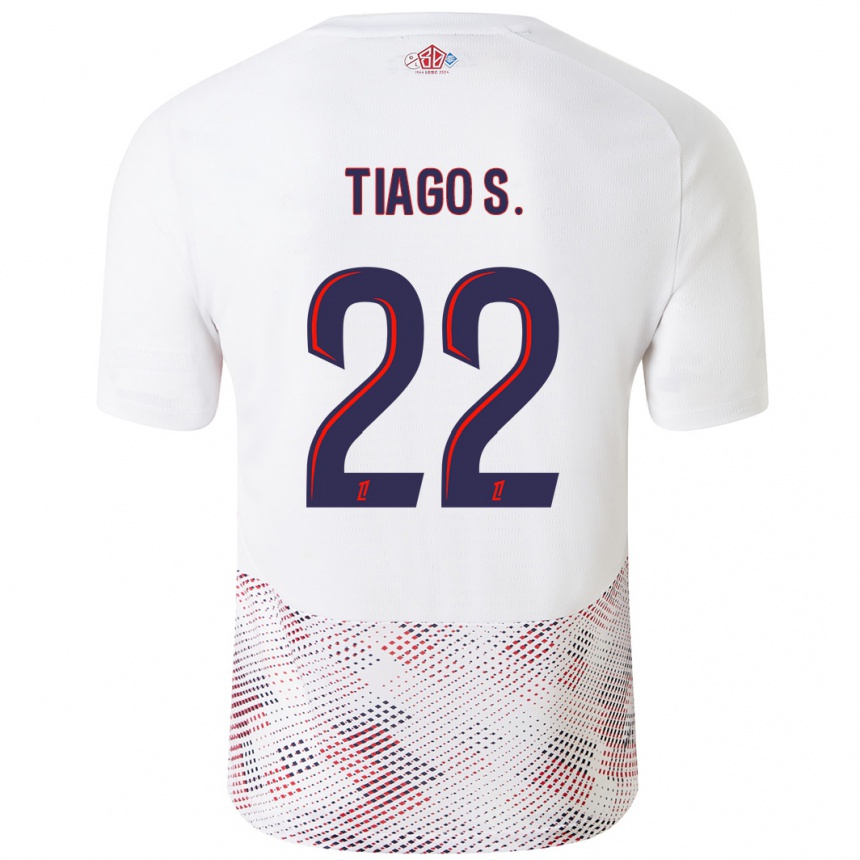 Kids Football Tiago Santos #22 White Royal Blue Away Jersey 2024/25 T-Shirt Uk