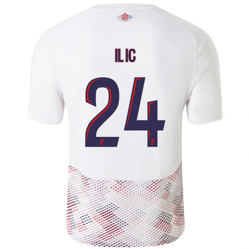 Kids Football Andrej Ilic #24 White Royal Blue Away Jersey 2024/25 T-Shirt Uk