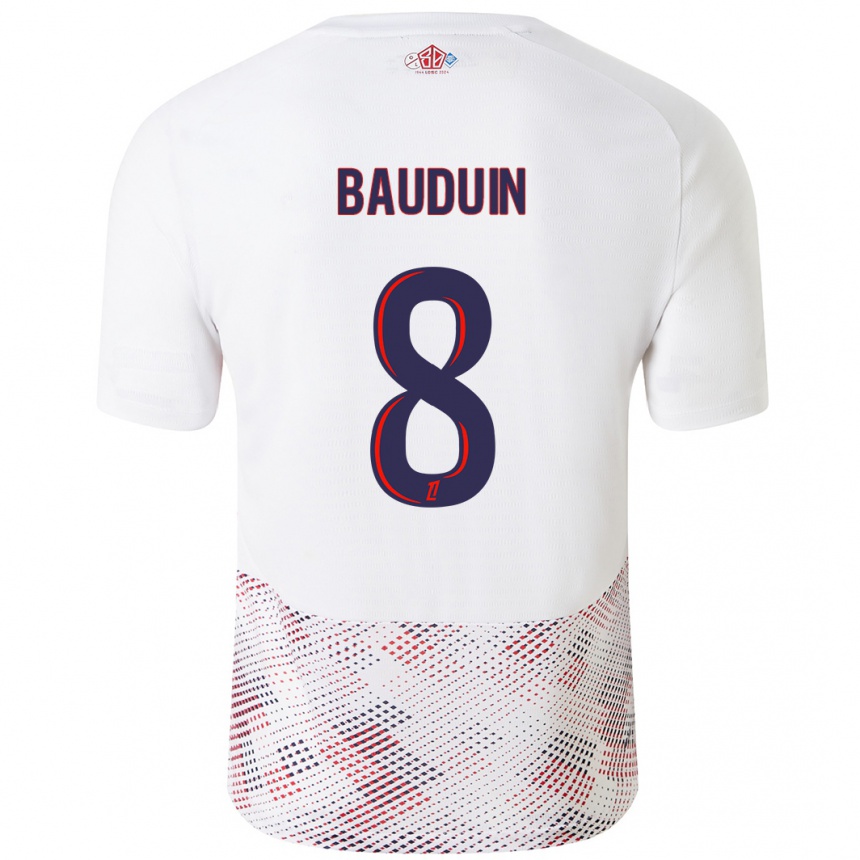 Kids Football Justine Bauduin #8 White Royal Blue Away Jersey 2024/25 T-Shirt Uk