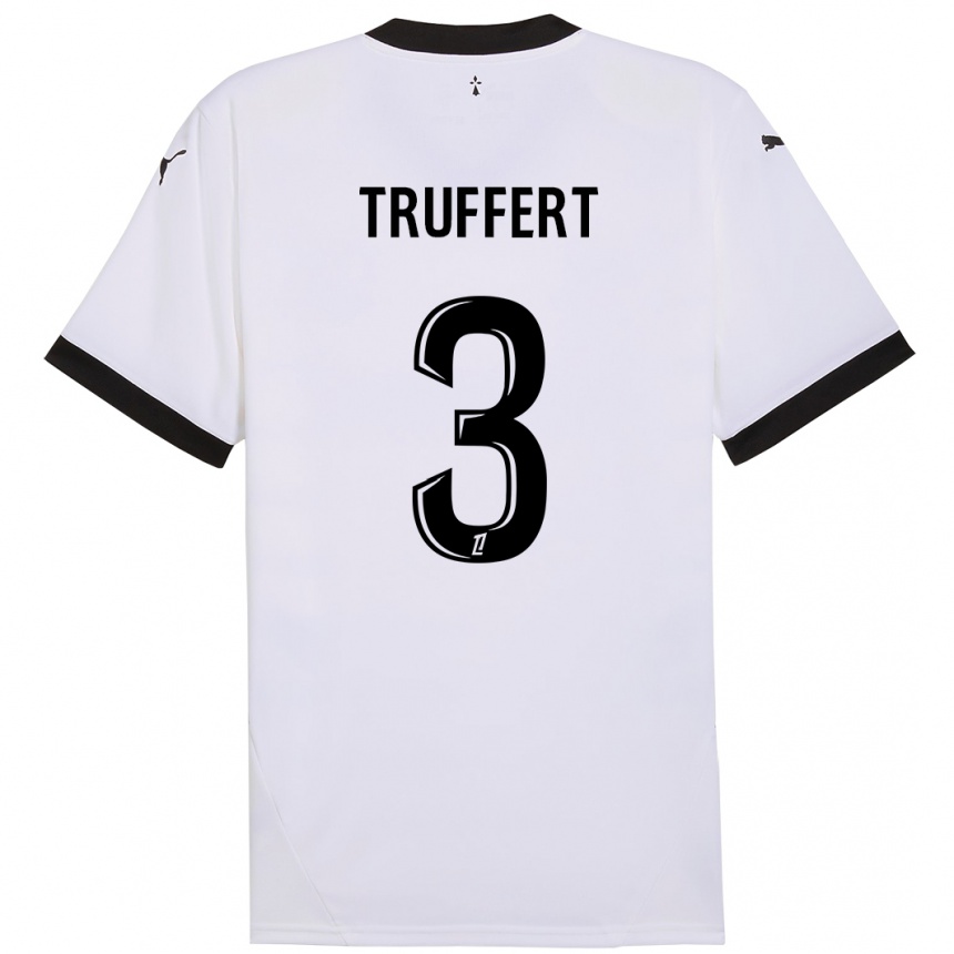 Kids Football Adrien Truffert #3 White Black Away Jersey 2024/25 T-Shirt Uk