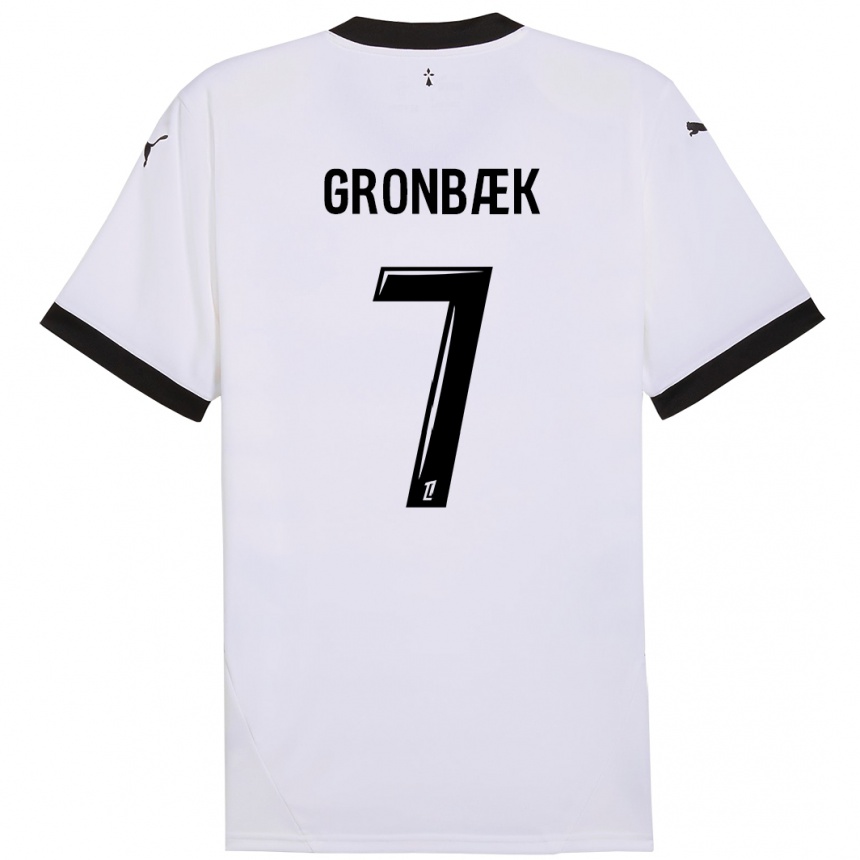 Kids Football Albert Grønbaek #7 White Black Away Jersey 2024/25 T-Shirt Uk