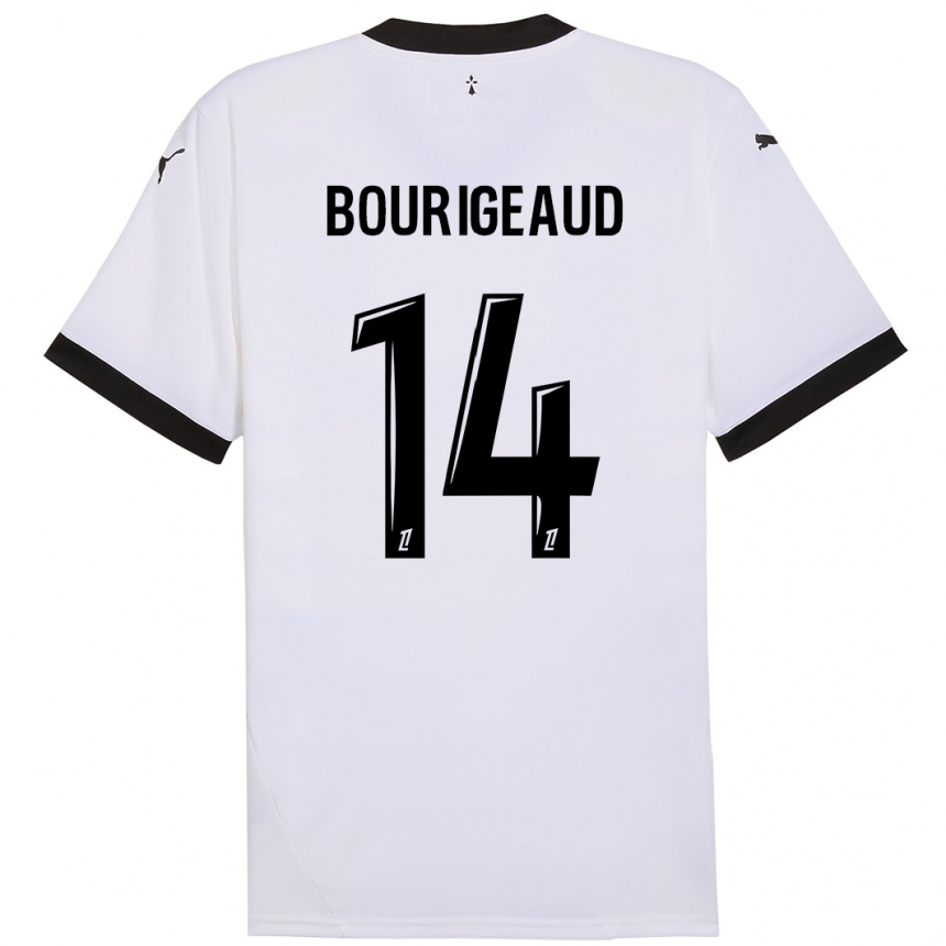 Kids Football Benjamin Bourigeaud #14 White Black Away Jersey 2024/25 T-Shirt Uk