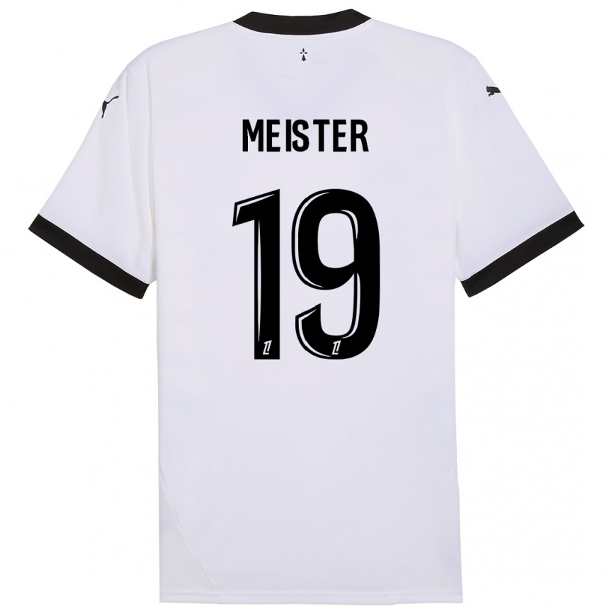 Kids Football Henrik Meister #19 White Black Away Jersey 2024/25 T-Shirt Uk